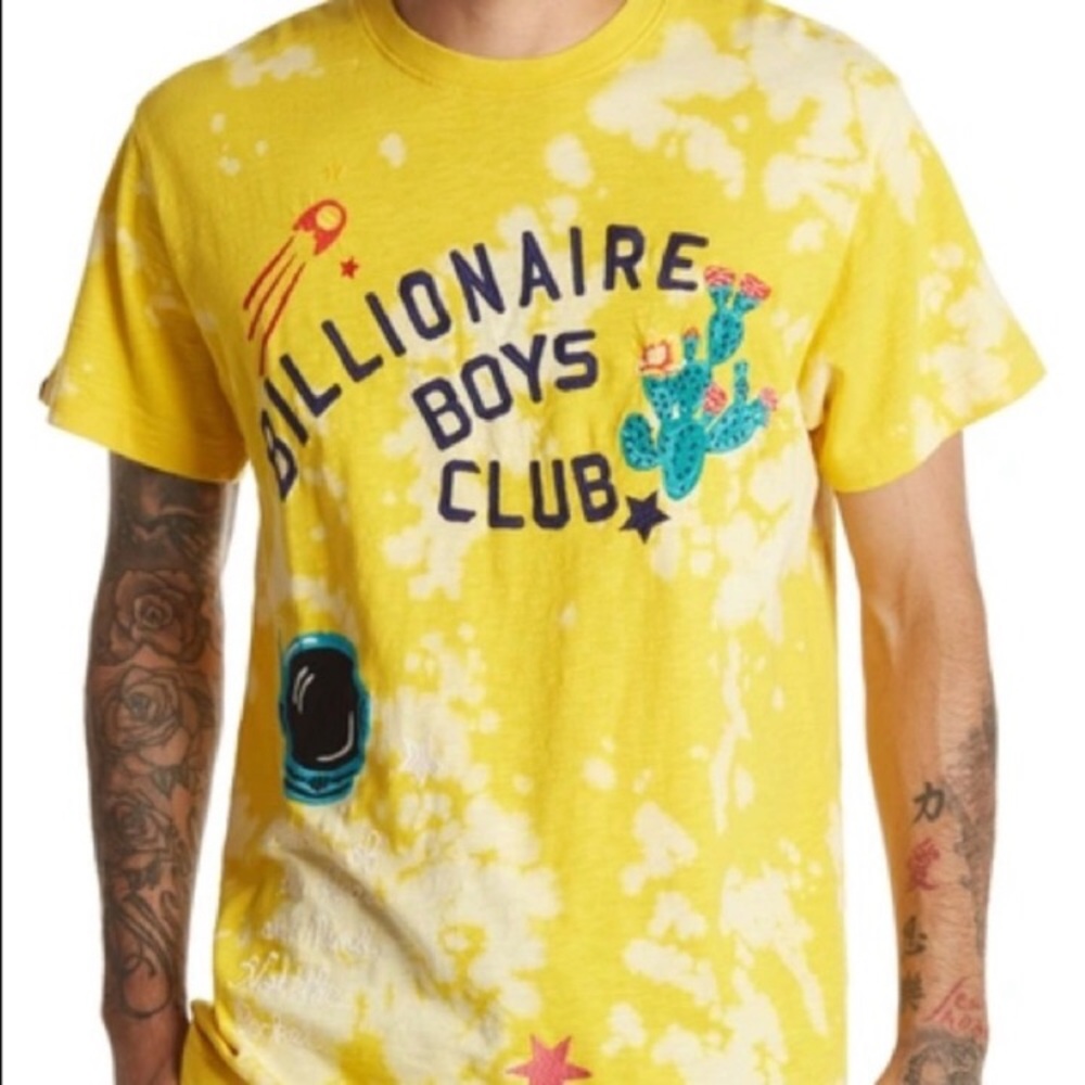 Billionaire Boys Club Tie Dye Short Sleeve Graphic Tee Yellow White Men's XXL